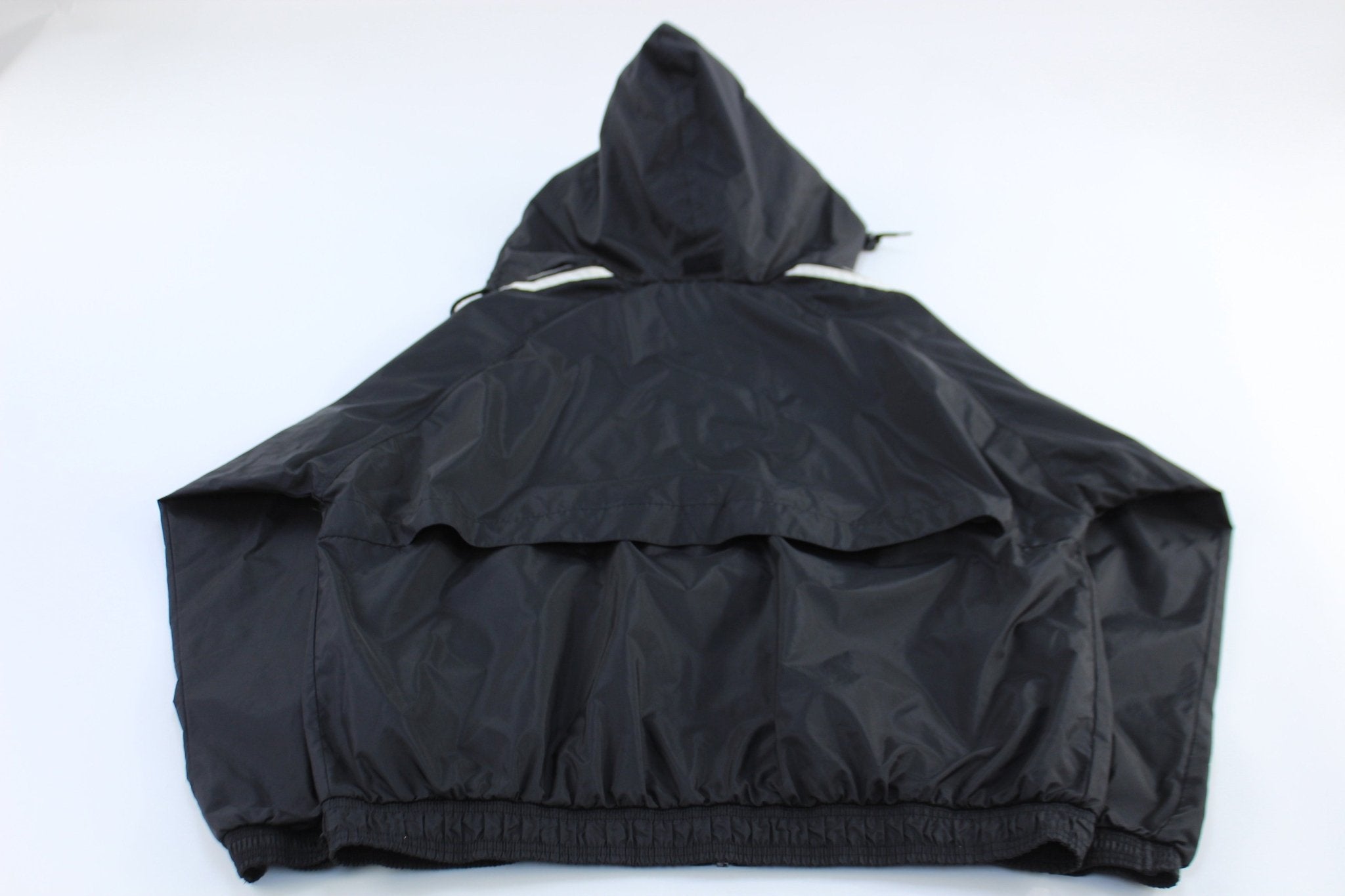 Adidas Embroidered Logo Black & White Striped Zip Up Jacket - ThriftedThreads.com