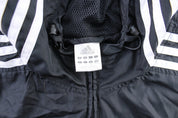Adidas Embroidered Logo Black & White Striped Zip Up Jacket - Jacket - Thrifted Threads