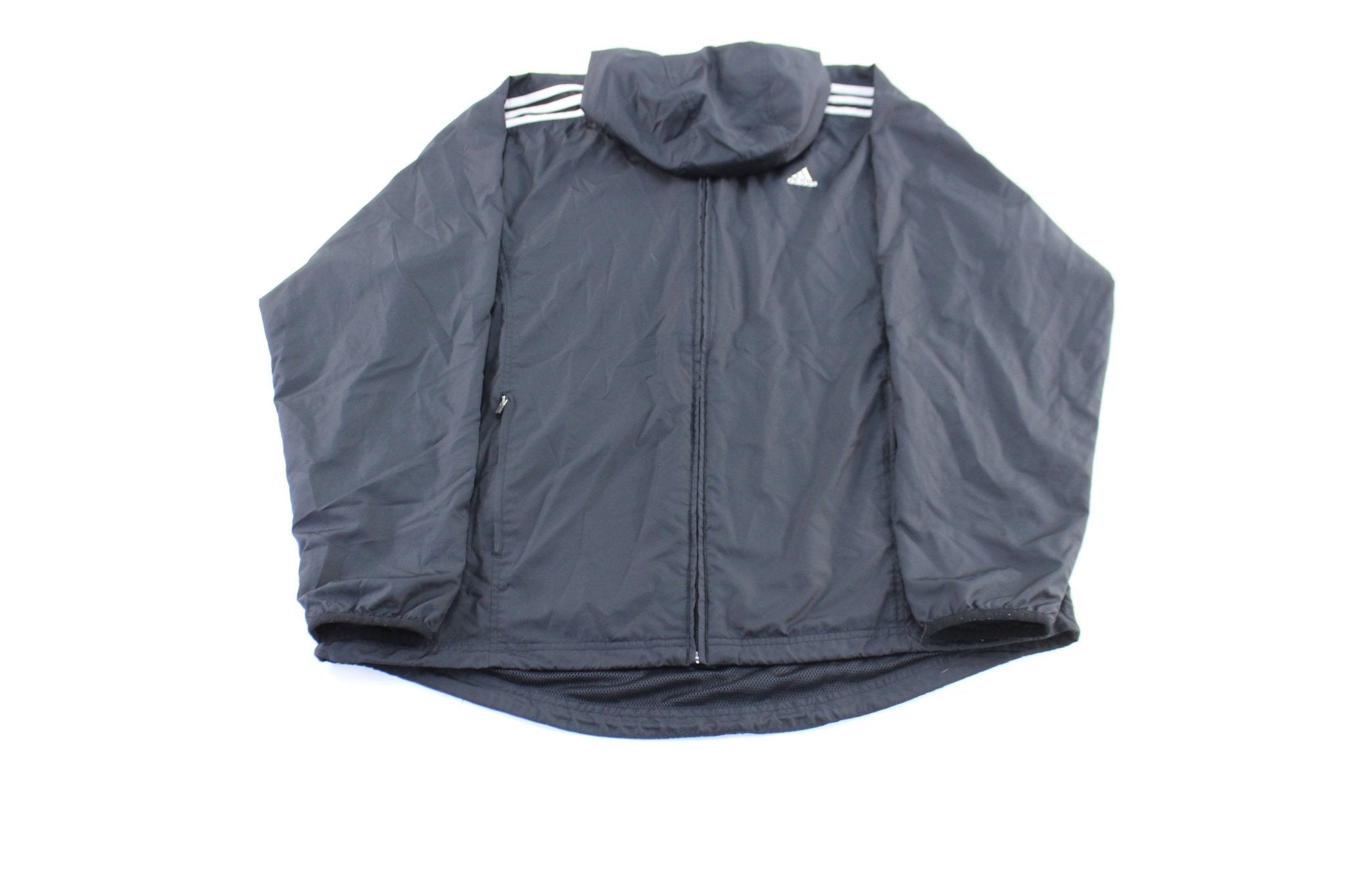 Adidas Embroidered Logo Black & White Striped Zip Up Jacket - Jacket - Thrifted Threads