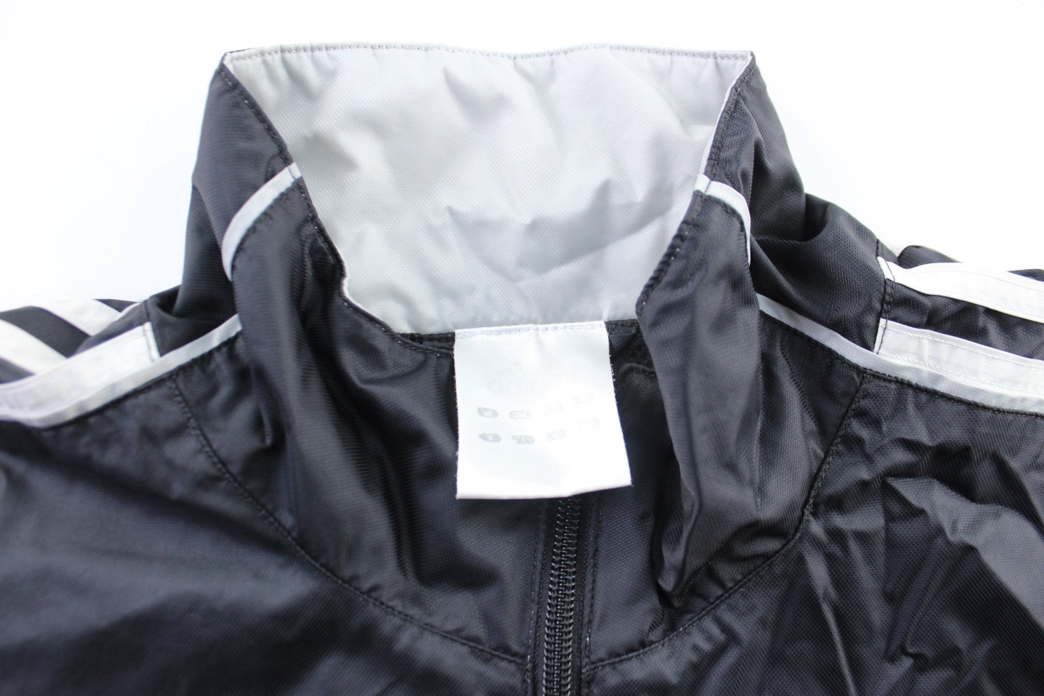Adidas Embroidered Logo Black & White Striped Zip Up Jacket - Jacket - Thrifted Threads
