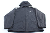 Adidas Embroidered Logo Black & White Striped Zip Up Jacket - Jackets - Thrifted Threads