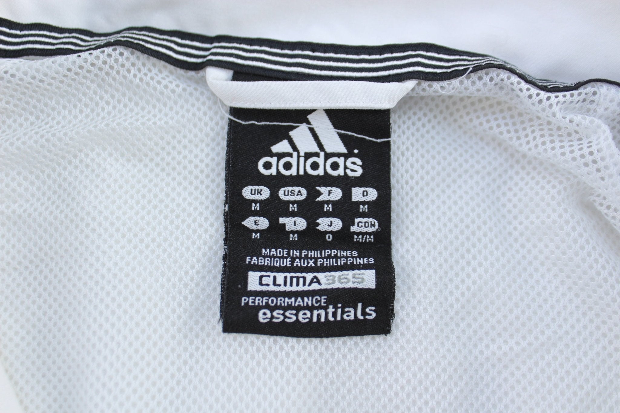 Adidas Embroidered Logo Black & White Striped Zip Up Jacket - Jackets - Thrifted Threads