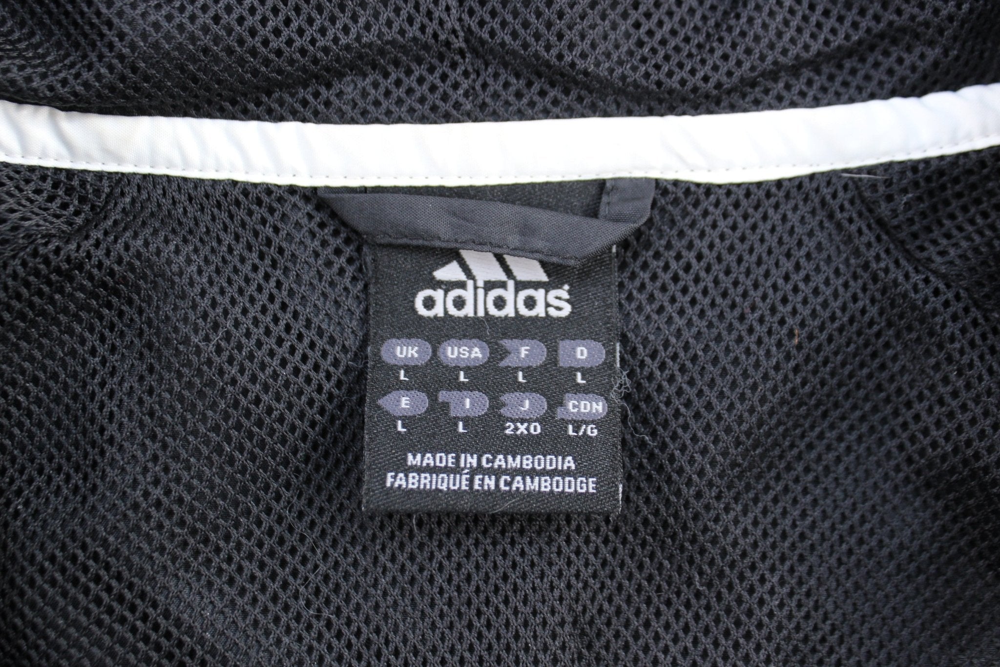Adidas Embroidered Logo Black & White Striped Zip Up Jacket - Jackets - Thrifted Threads