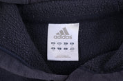 Adidas Embroidered Logo Blue & Grey Striped Pullover Hoodie - Jacket - Thrifted Threads