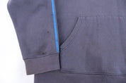 Adidas Embroidered Logo Blue & Grey Striped Pullover Hoodie - Jacket - Thrifted Threads