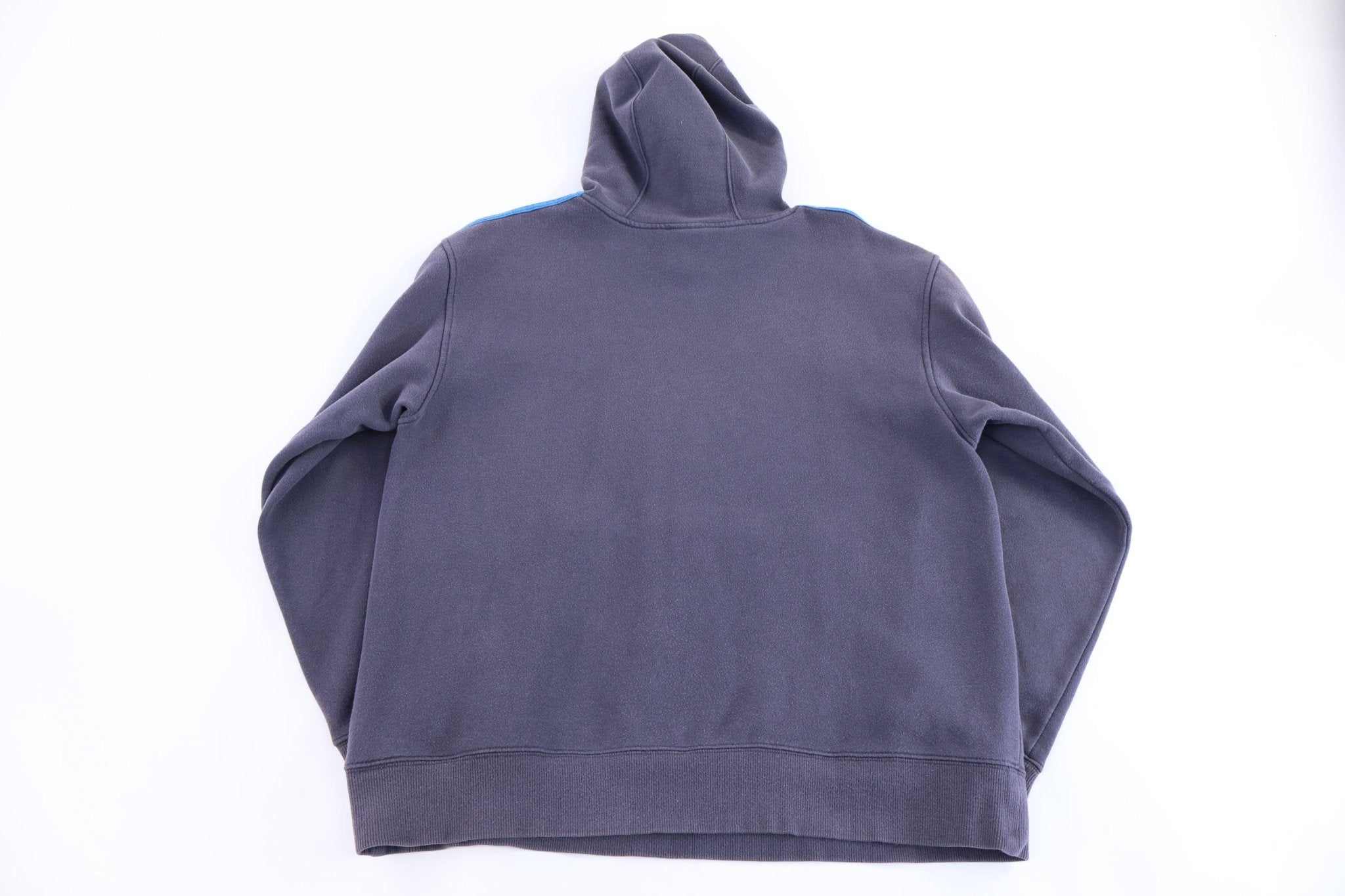 Adidas Embroidered Logo Blue & Grey Striped Pullover Hoodie - Jacket - Thrifted Threads