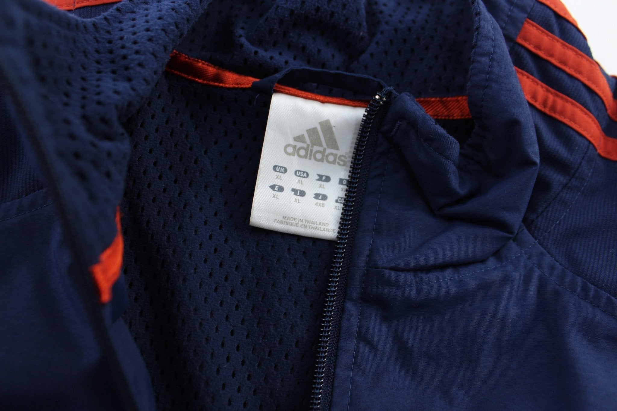 Adidas Embroidered Logo Blue & Orange Striped Zip Up Jacket - Jacket - Thrifted Threads