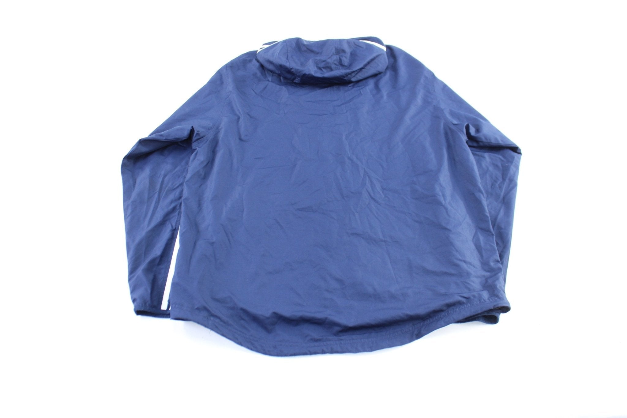 Adidas Embroidered Logo Blue & White Striped Hooded Jacket - Jacket - Thrifted Threads