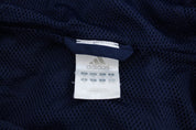 Adidas Embroidered Logo Blue & White Striped Zip Up Jacket - ThriftedThreads.com