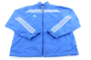 Adidas Embroidered Logo Blue & White Striped Zip Up Jacket - Jacket - Thrifted Threads