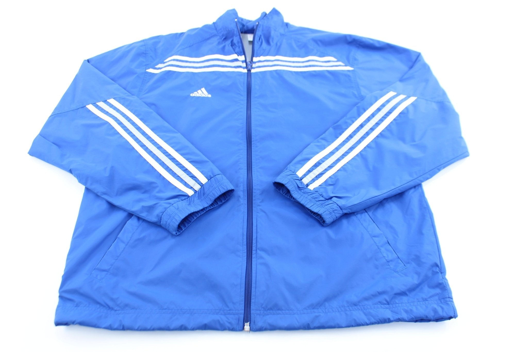 Adidas Embroidered Logo Blue & White Striped Zip Up Jacket - Jacket - Thrifted Threads