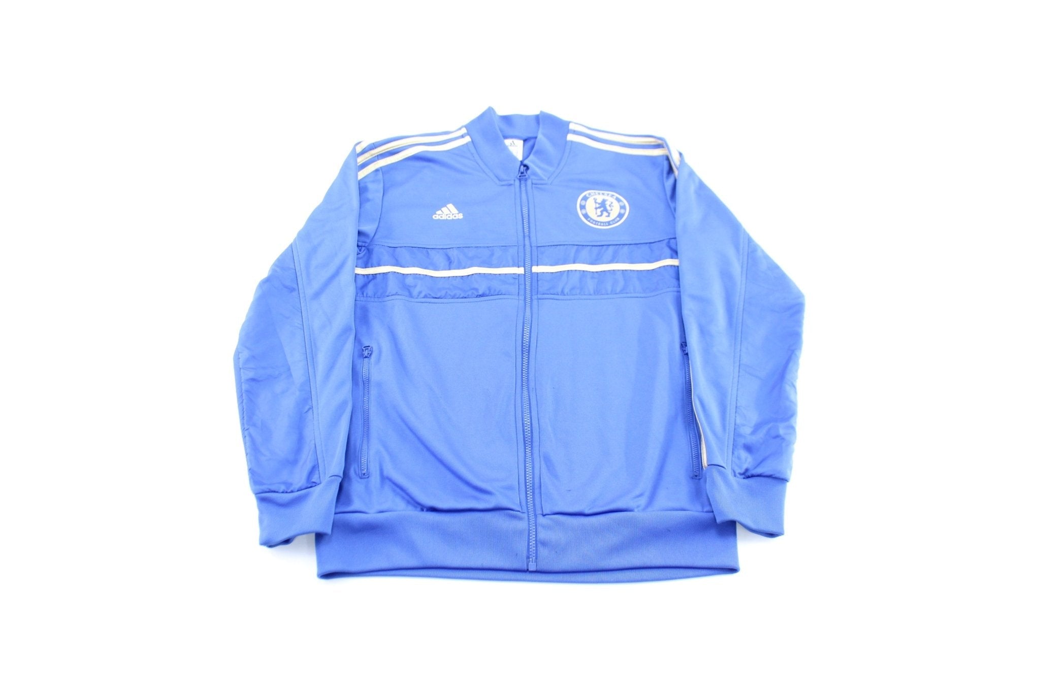 Adidas Embroidered Logo Chelsea Blue & Gold Striped Zip Up Jacket - Jacket - Thrifted Threads