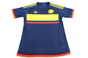 Adidas Embroidered Logo Columbia Blue & Yellow Striped Soccer Jersey - ThriftedThreads.com