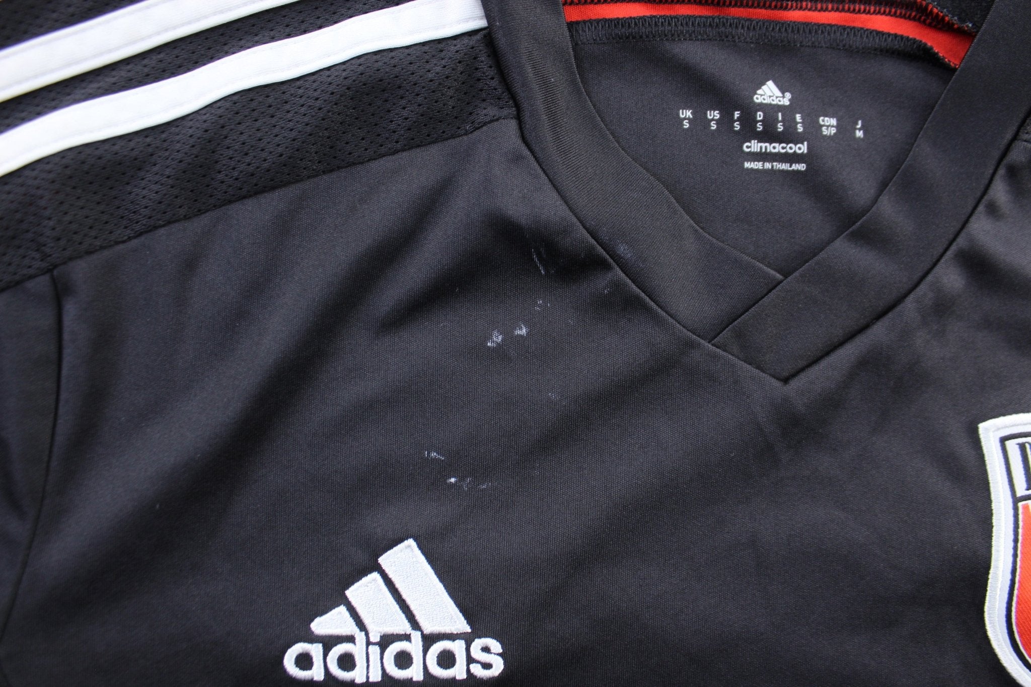 Adidas Embroidered Logo D.C. United Black & White Striped Soccer Jersey - ThriftedThreads.com