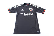 Adidas Embroidered Logo D.C. United Black & White Striped Soccer Jersey - ThriftedThreads.com