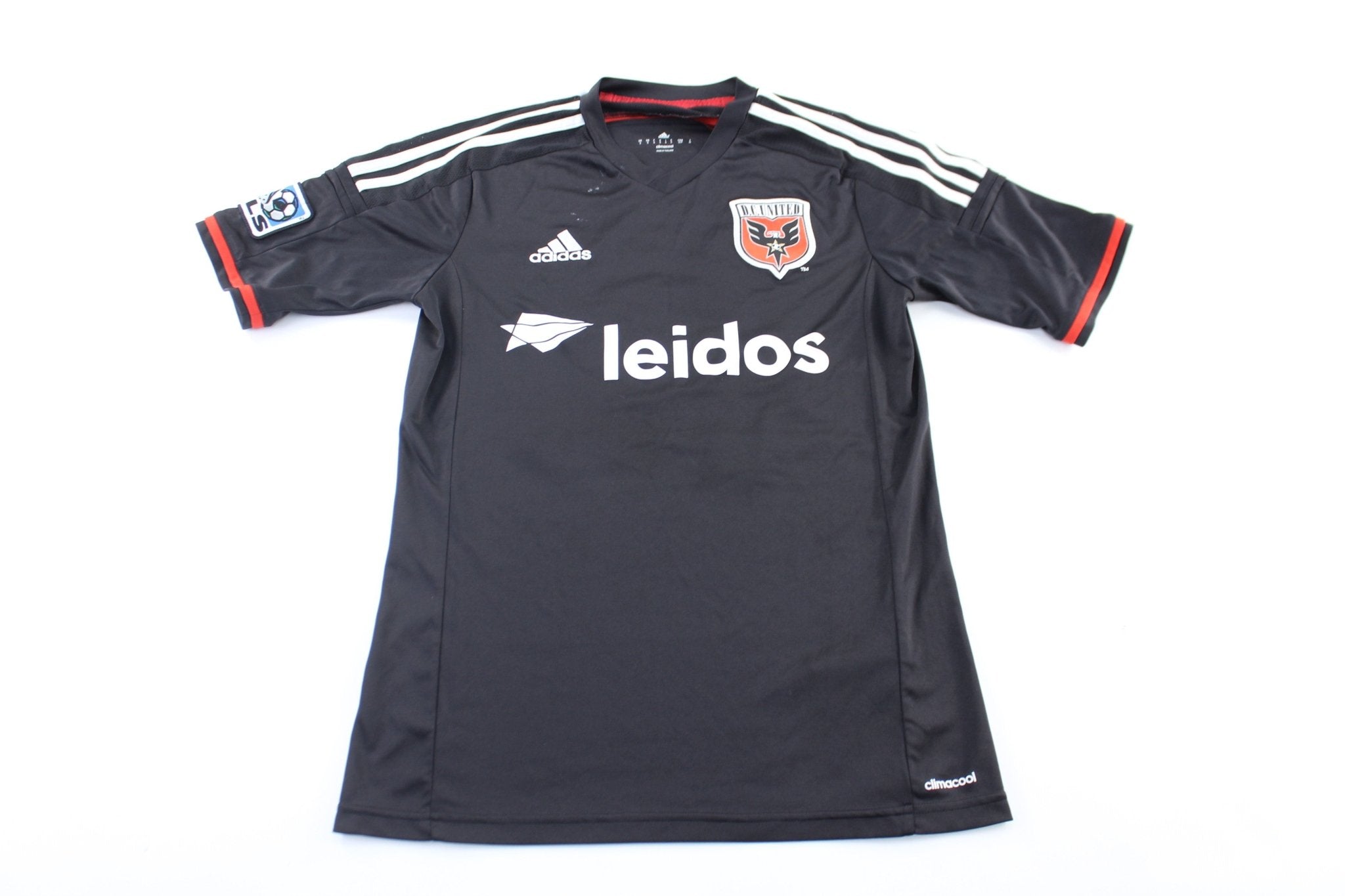 Adidas Embroidered Logo D.C. United Black & White Striped Soccer Jersey - ThriftedThreads.com