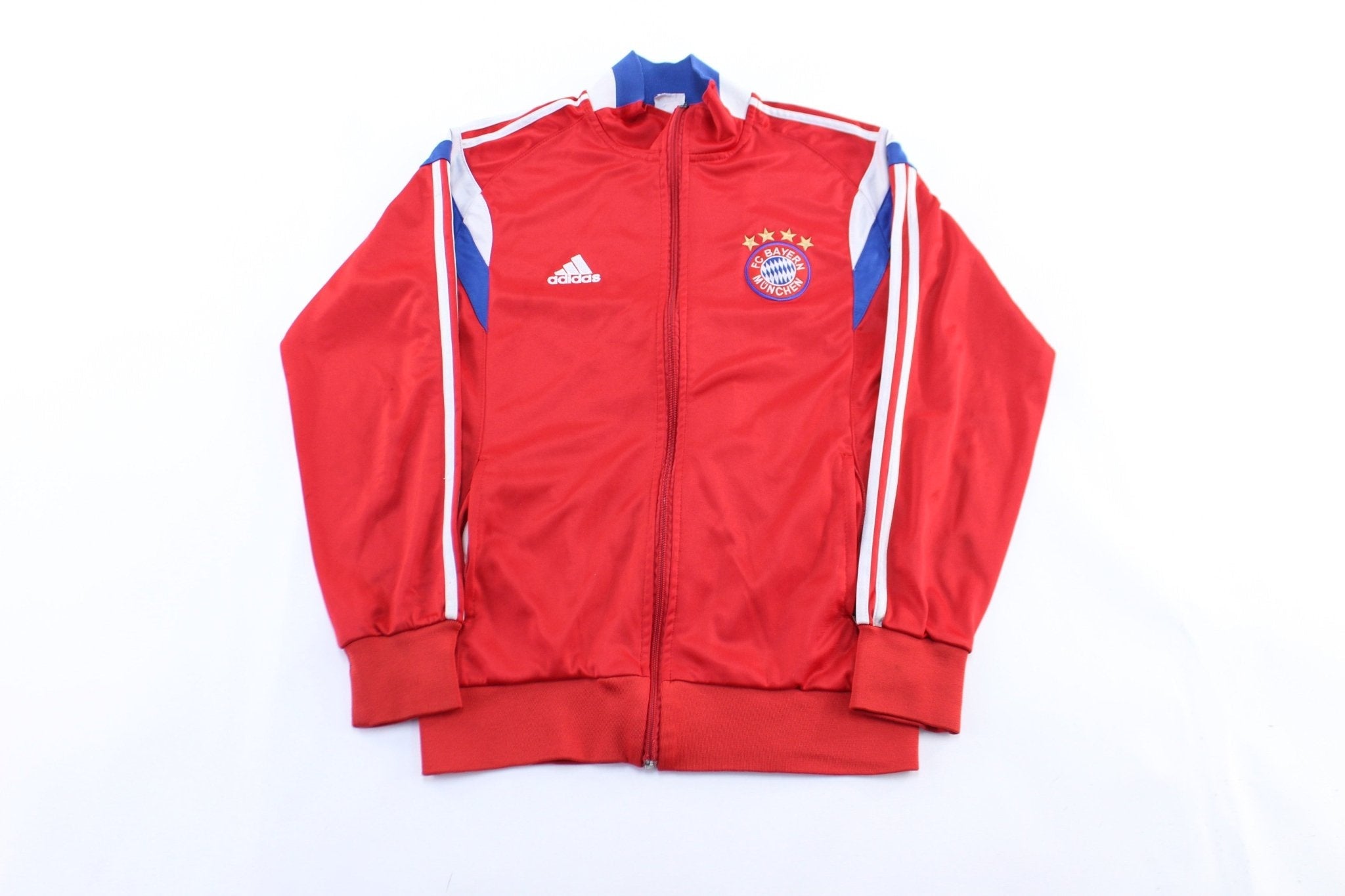 Adidas Embroidered Logo FC Bayern Munchen Striped Zip Up Jacket - Jacket - Thrifted Threads