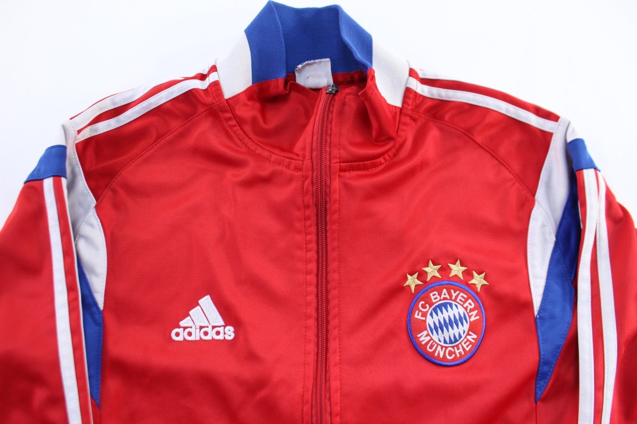 Adidas Embroidered Logo FC Bayern Munchen Striped Zip Up Jacket - Jacket - Thrifted Threads