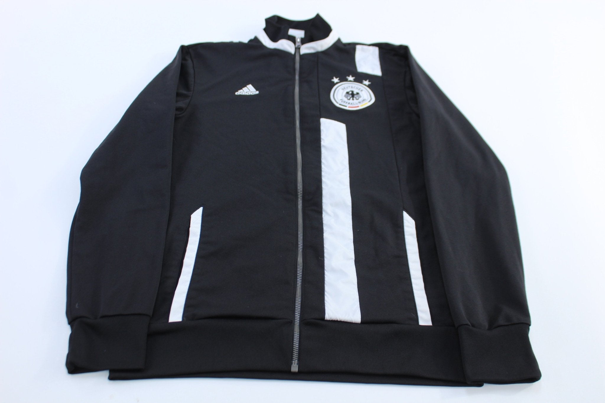 Adidas Embroidered Logo Germany Soccer Black Zip Up Jacket - ThriftedThreads.com