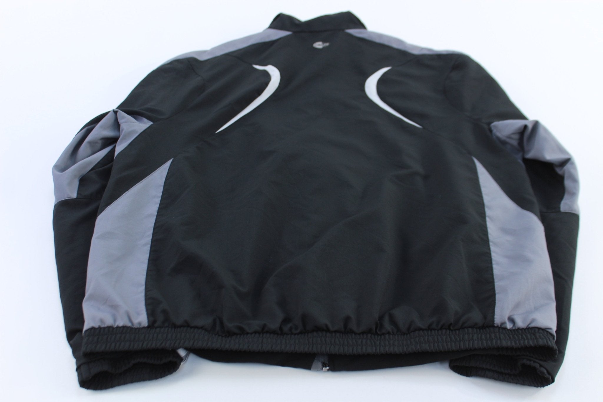 Adidas Embroidered Logo Grey & Black Striped Zip Up Jacket - ThriftedThreads.com