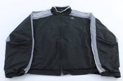 Adidas Embroidered Logo Grey & Black Striped Zip Up Jacket - ThriftedThreads.com