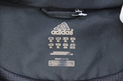 Adidas Embroidered Logo Grey & Black Striped Zip Up Jacket - ThriftedThreads.com