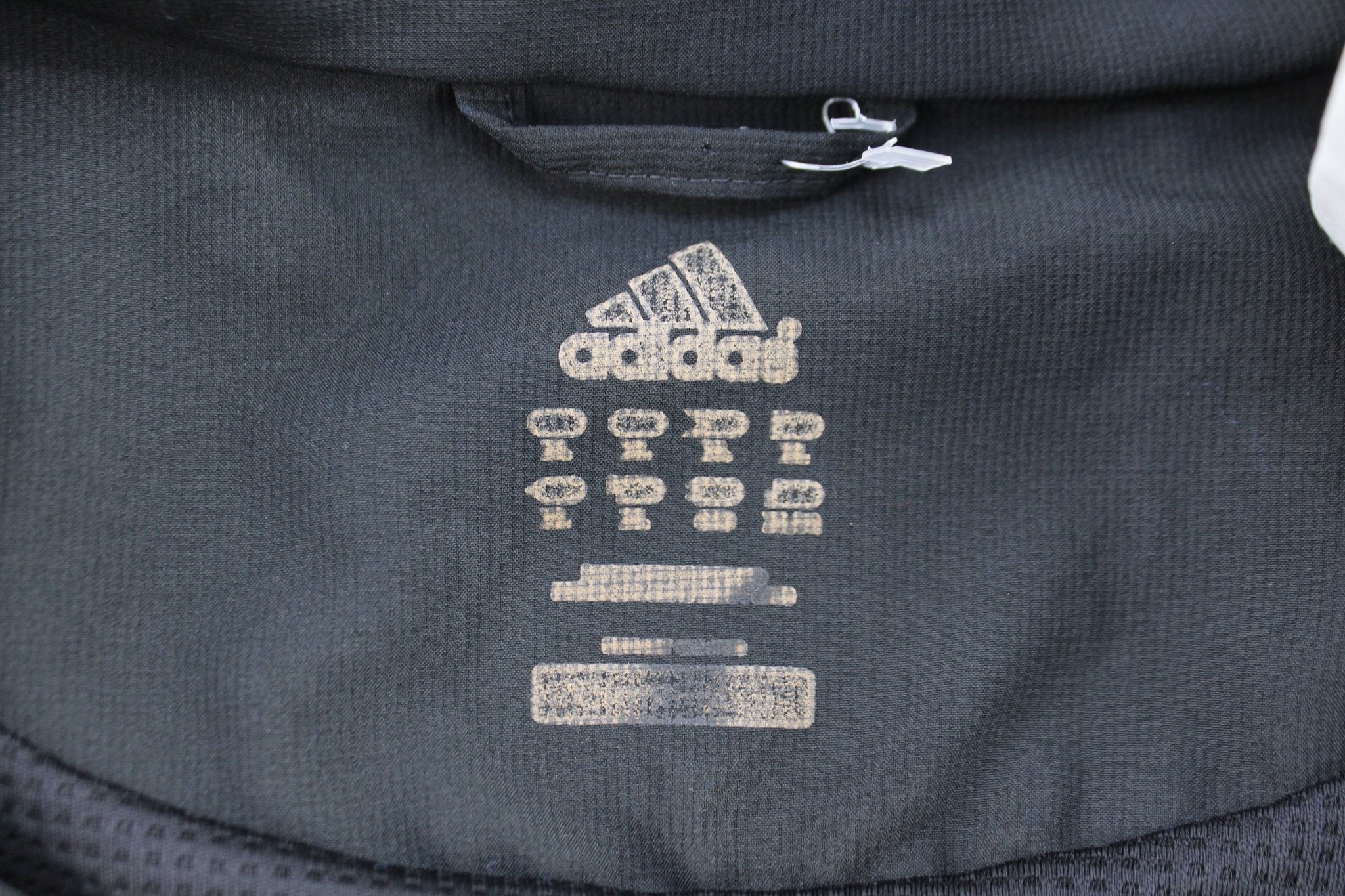Adidas Embroidered Logo Grey & Black Striped Zip Up Jacket - ThriftedThreads.com