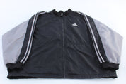 Adidas Embroidered Logo Grey & Black Striped Zip Up Jacket - Jackets - Thrifted Threads