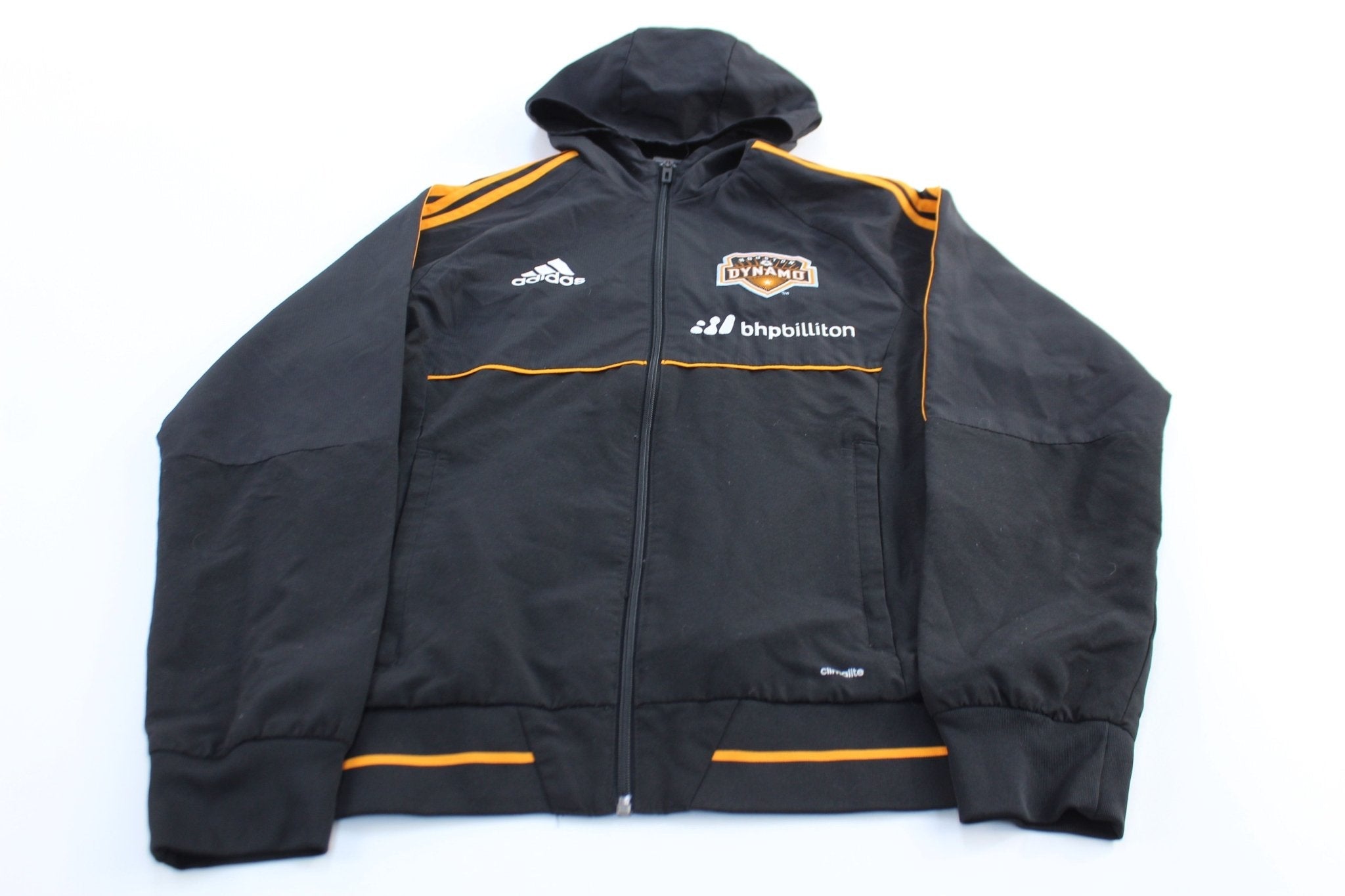 Adidas Embroidered Logo Houston Dynamo Striped Zip Up Jacket - Jackets - Thrifted Threads