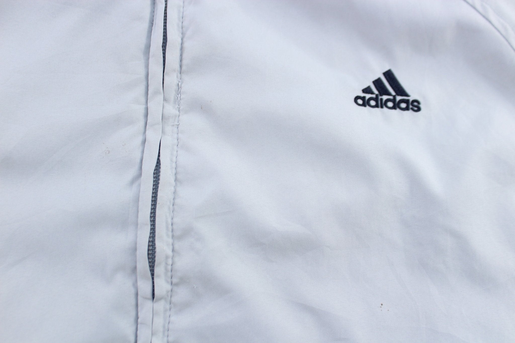 Adidas Embroidered Logo Light Grey & Black Zip Up Jacket - Jackets - Thrifted Threads