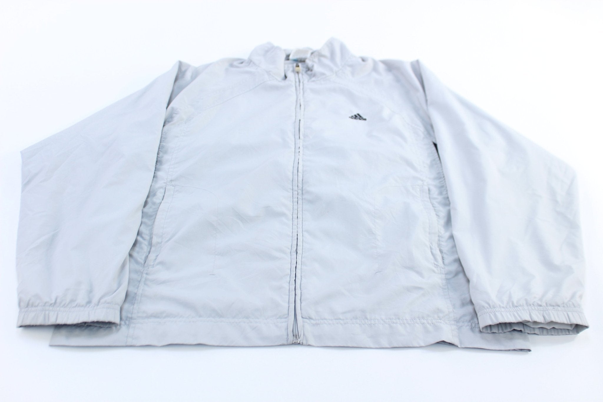 Adidas Embroidered Logo Light Grey & Black Zip Up Jacket - Jackets - Thrifted Threads