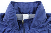 Adidas Embroidered Logo Navy Blue, Grey, & White Striped Zip Up Jacket - Jackets - Thrifted Threads