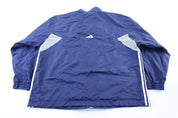 Adidas Embroidered Logo Navy Blue, Grey, & White Striped Zip Up Jacket - Jackets - Thrifted Threads
