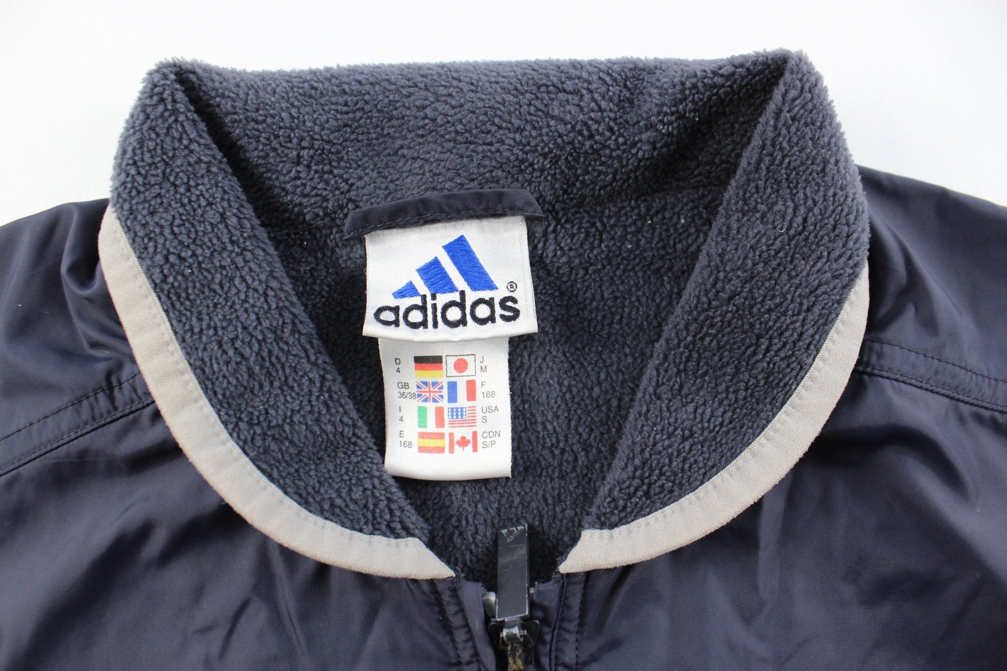 Adidas Embroidered Logo Navy Blue & Grey Zip Up Vest - ThriftedThreads.com