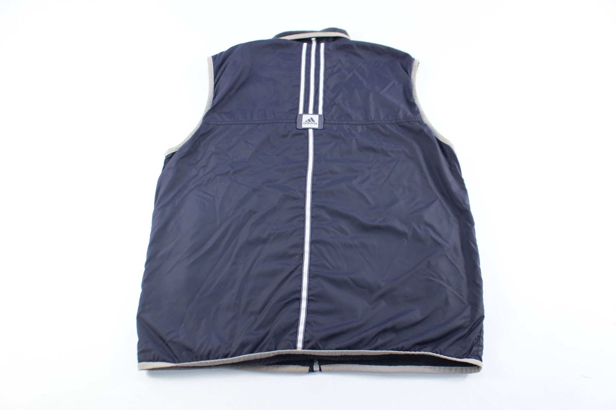 Adidas Embroidered Logo Navy Blue & Grey Zip Up Vest - ThriftedThreads.com