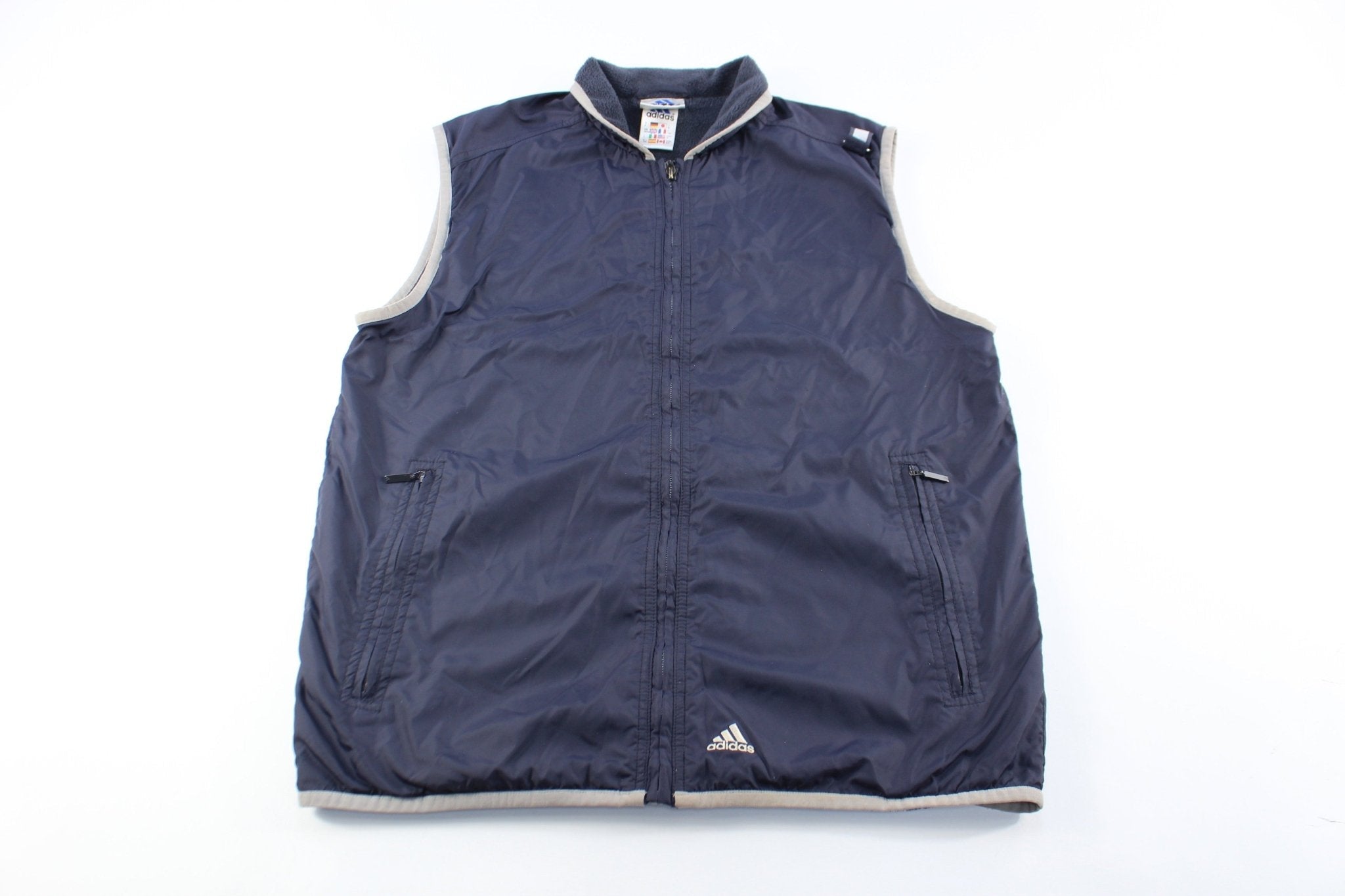 Adidas Embroidered Logo Navy Blue & Grey Zip Up Vest - Jackets - Thrifted Threads