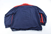 Adidas Embroidered Logo Navy Blue & Red Striped Zip Up Jacket - ThriftedThreads.com