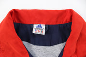 Adidas Embroidered Logo Navy Blue & Red Striped Zip Up Jacket - ThriftedThreads.com