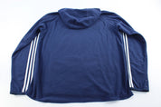 Adidas Embroidered Logo Navy Blue & White Striped Pullover Jacket - ThriftedThreads.com