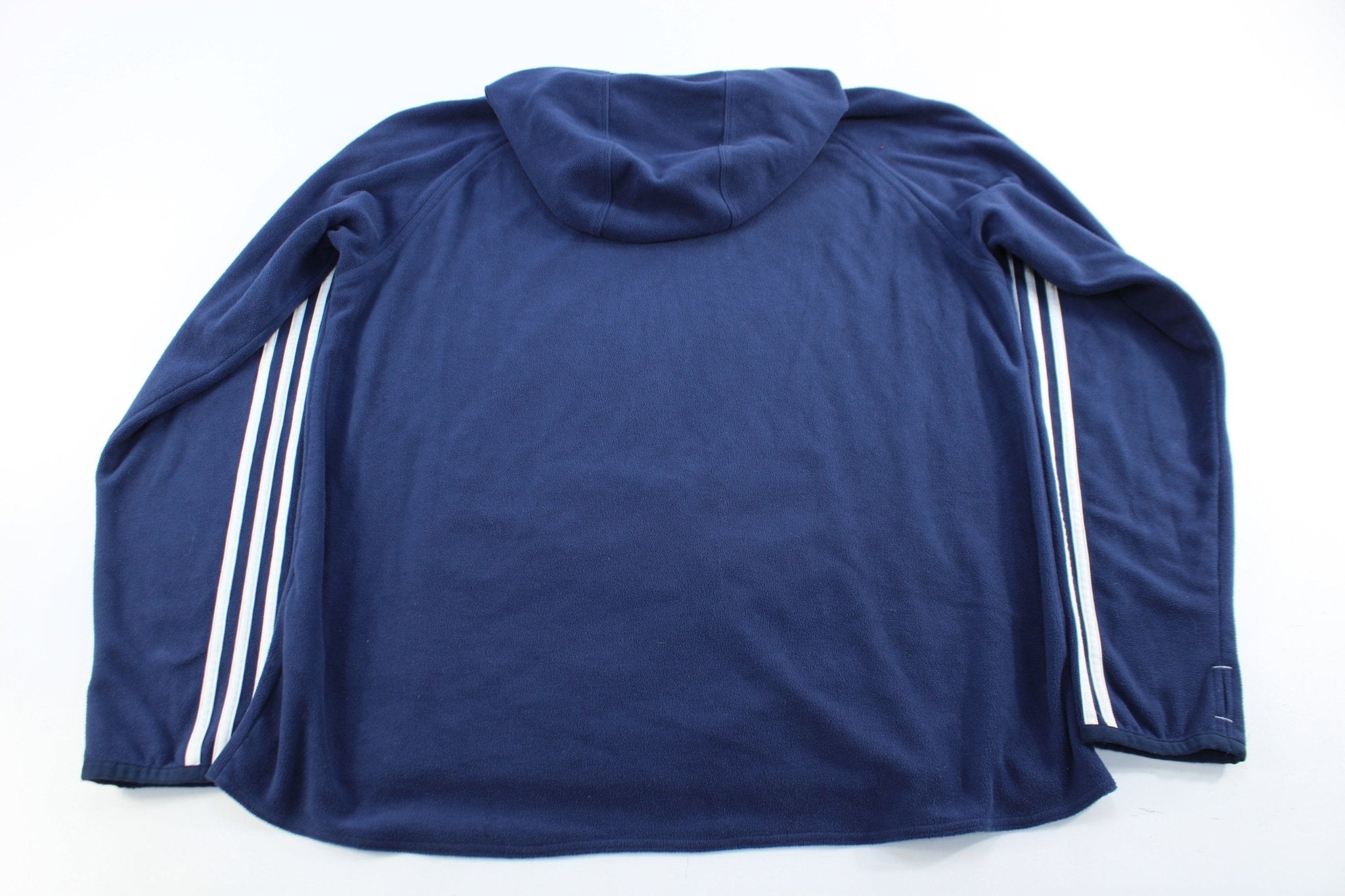 Adidas Embroidered Logo Navy Blue & White Striped Pullover Jacket - ThriftedThreads.com
