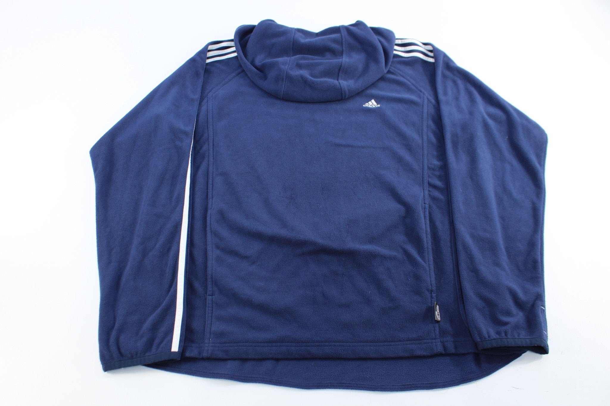 Adidas Embroidered Logo Navy Blue & White Striped Pullover Jacket - ThriftedThreads.com