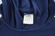 Adidas Embroidered Logo Navy Blue & White Striped Pullover Jacket - ThriftedThreads.com