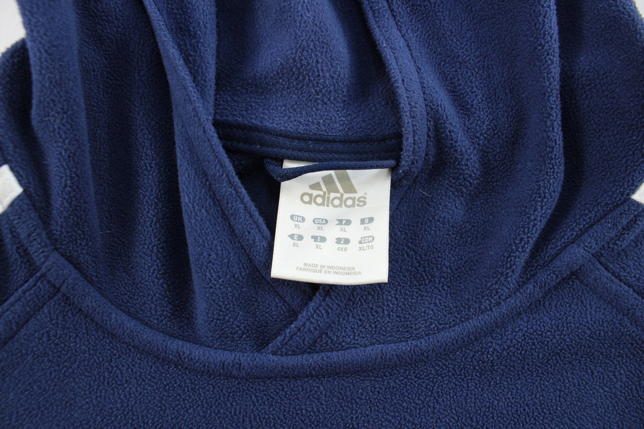 Adidas Embroidered Logo Navy Blue & White Striped Pullover Jacket - ThriftedThreads.com