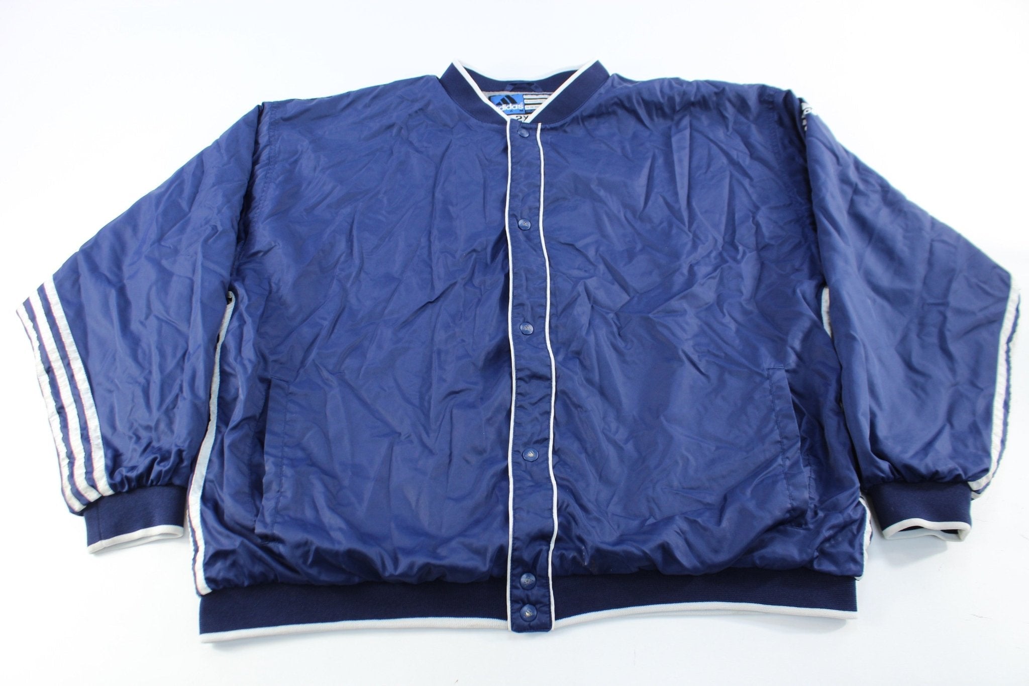 Adidas Embroidered Logo Navy Blue & White Striped Pullover Jacket - Jackets - Thrifted Threads