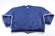 Adidas Embroidered Logo Navy Blue & White Striped Pullover Jacket - Jackets - Thrifted Threads