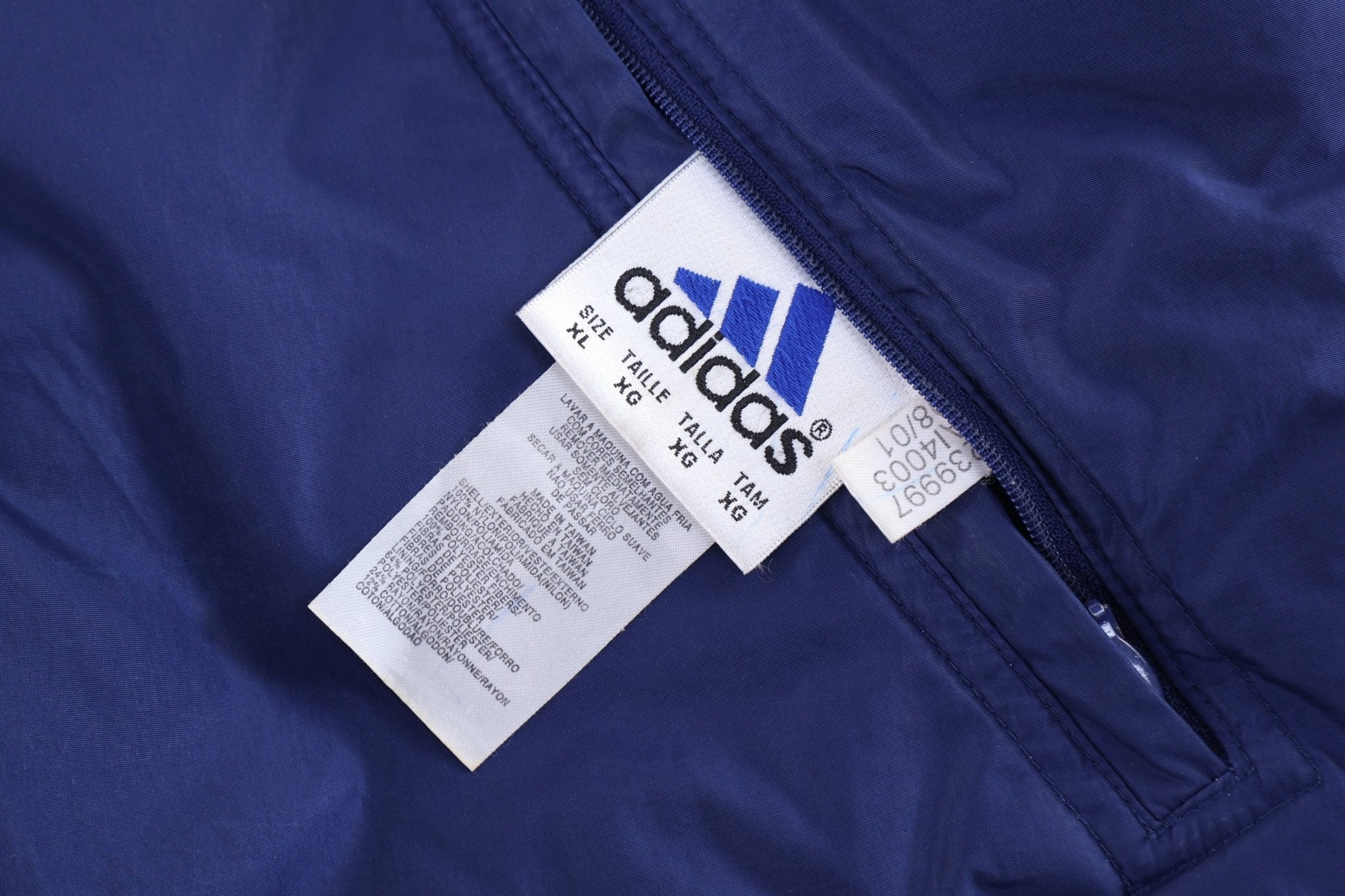 Adidas Embroidered Logo Navy Blue & White Striped Reversible Zip Up Jacket - Jackets - Thrifted Threads