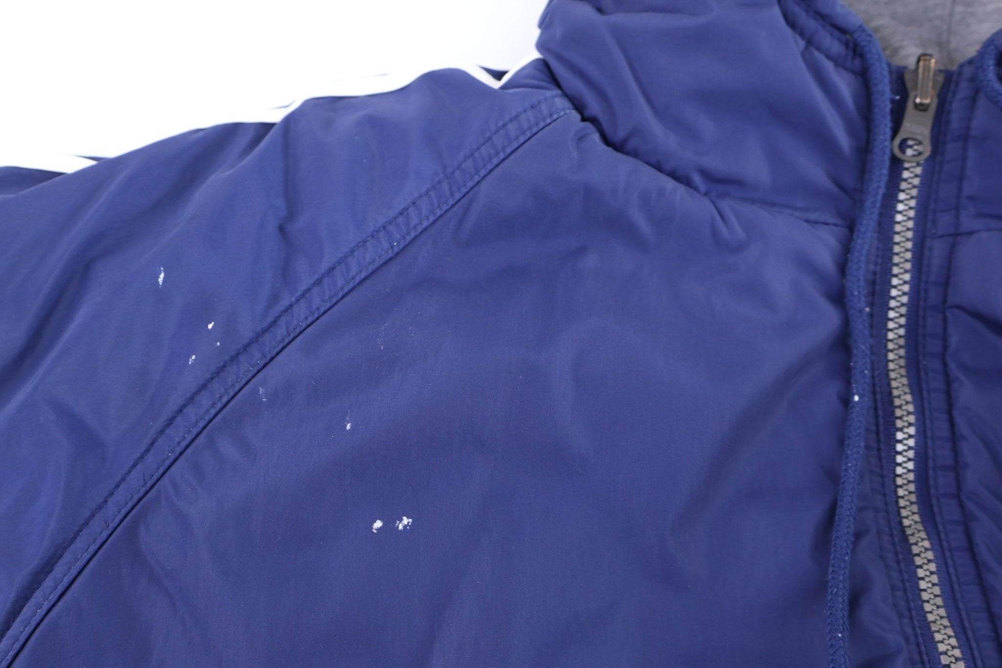 Adidas Embroidered Logo Navy Blue & White Striped Reversible Zip Up Jacket - Jackets - Thrifted Threads