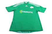 Adidas Embroidered Logo Panathinaikos Green & White Striped Soccer Jersey - ThriftedThreads.com