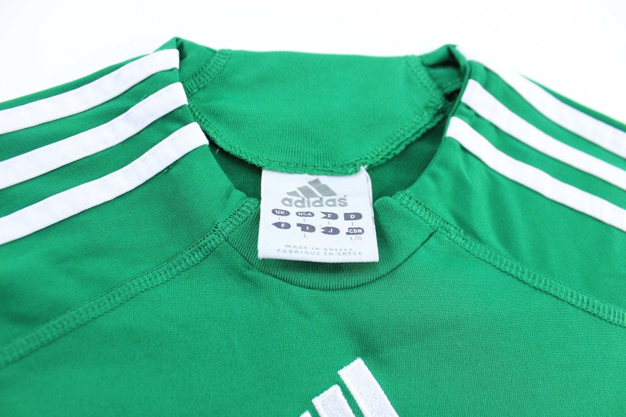 Adidas Embroidered Logo Panathinaikos Green & White Striped Soccer Jersey - ThriftedThreads.com