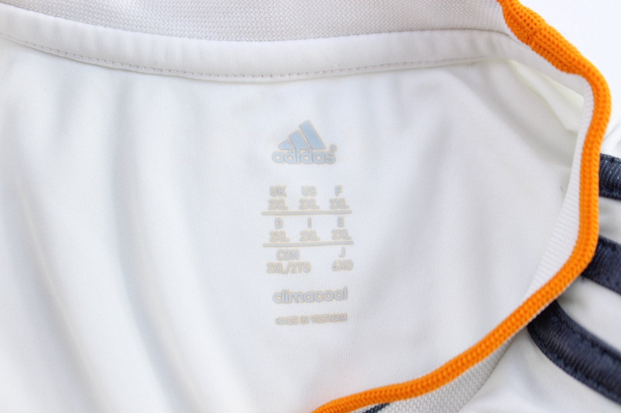 Adidas Embroidered Logo Real Madrid Striped Soccer Jersey - ThriftedThreads.com